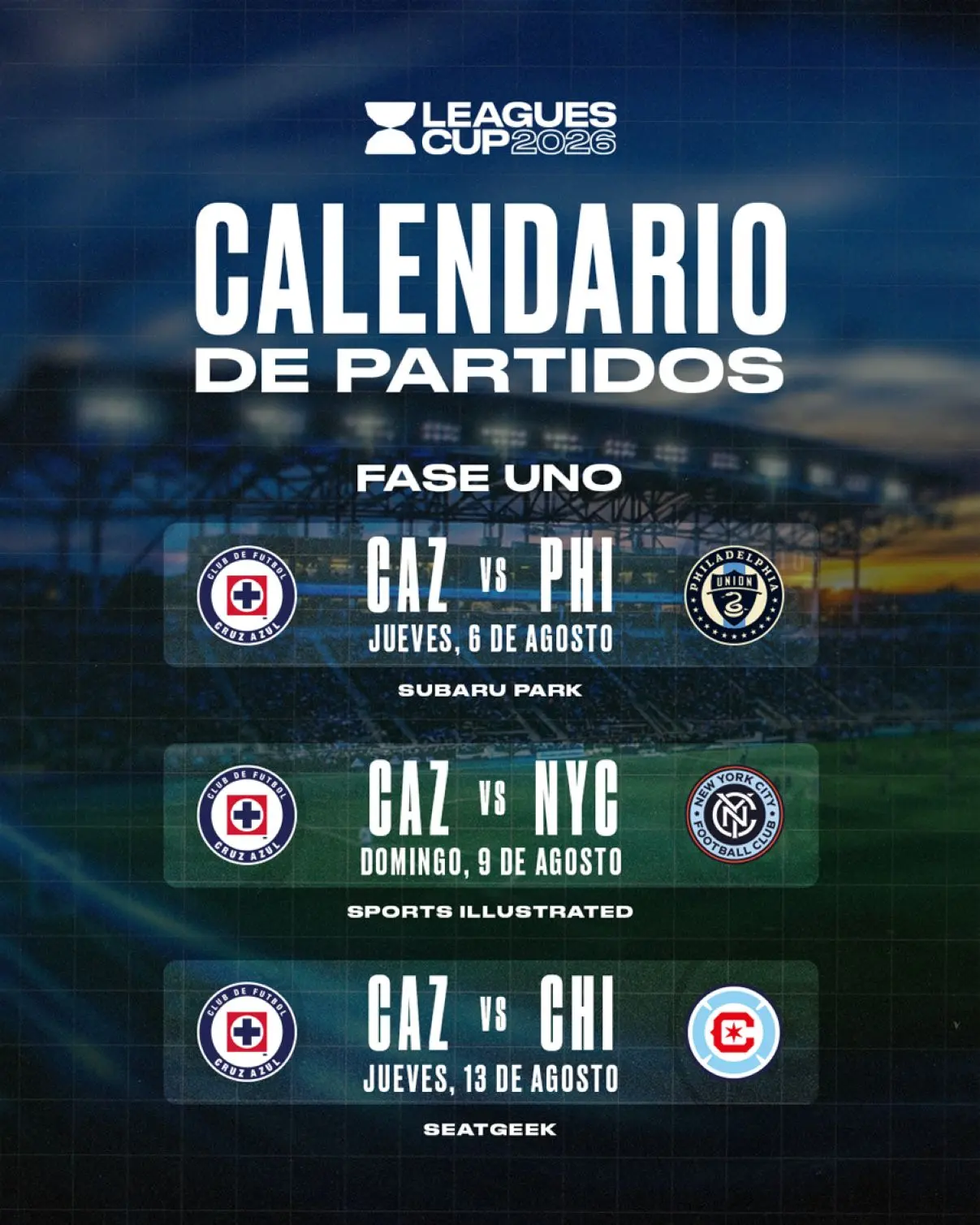 Rivales de Cruz Azul en la Leagues Cup 2026. Foto: Cortesía