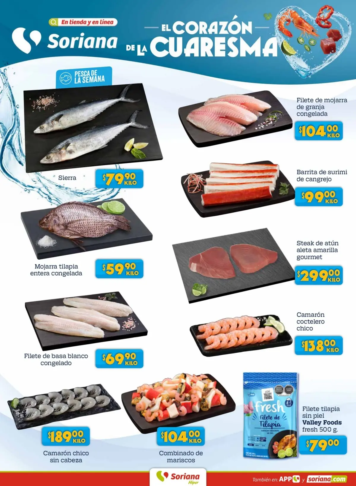 Tampoco pueden faltar las ofertas en pescados y mariscos esta temporada de Cuaresma. Imagen: Soriana