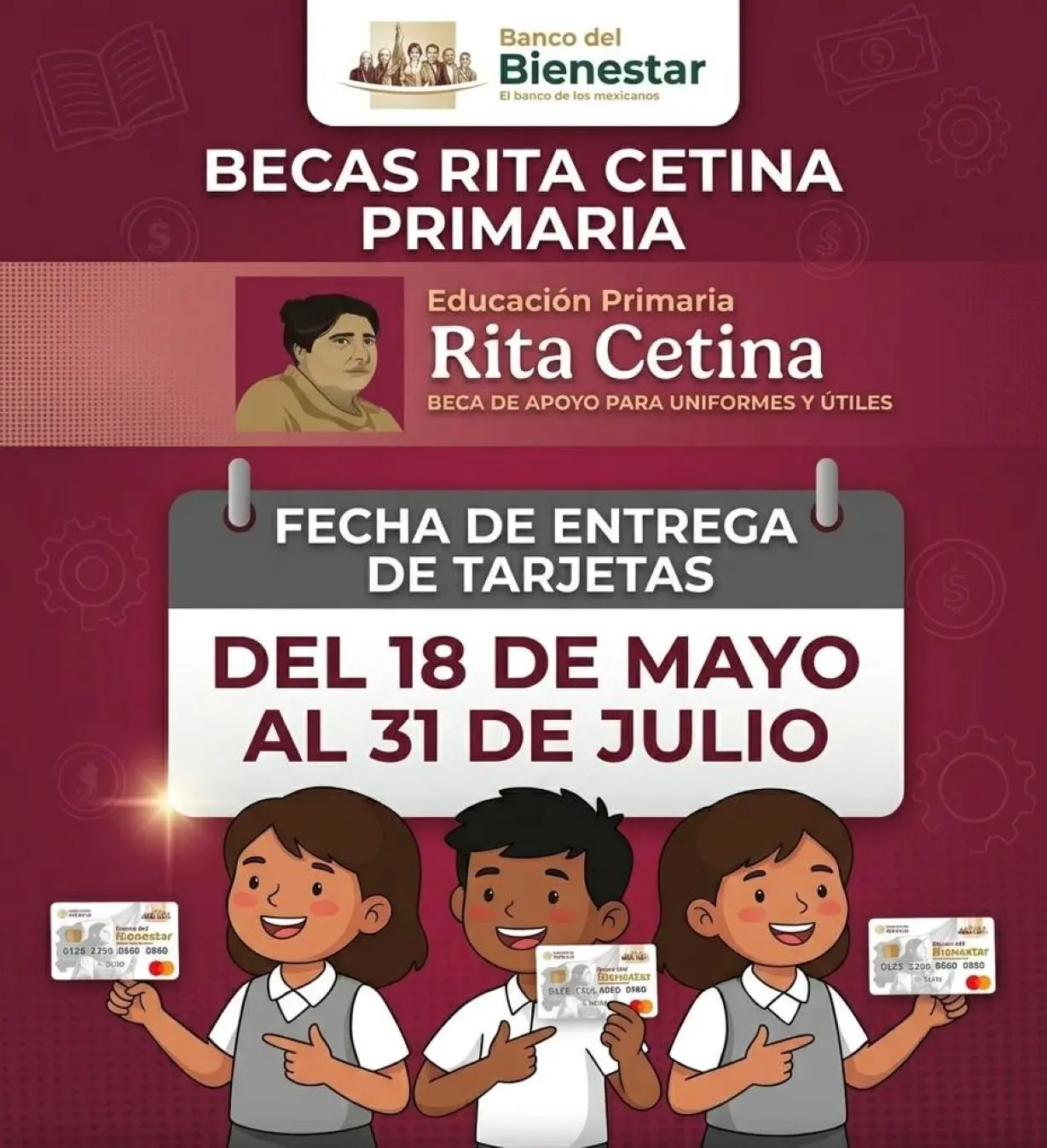 A partir del 18 de mayo iniciará la entrega de tarjetas de la Beca Rita Cetina para primaria. Foto: Cortesía