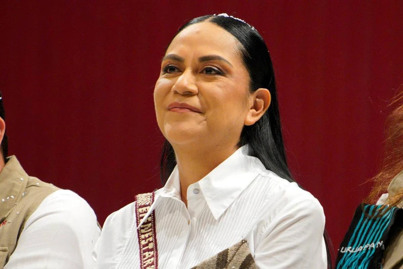 Ariadna Montiel Reyes durante su toma de protesta como presidenta de Morena.