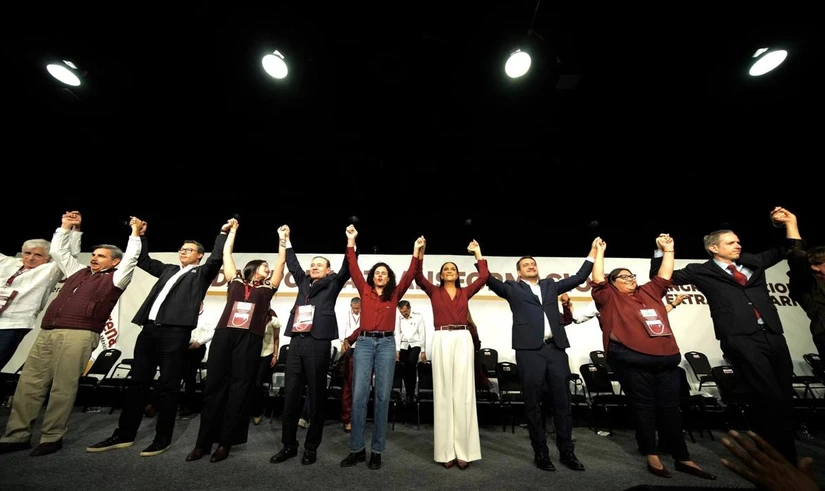 Ariadna Montiel Reyes durante su toma de protesta como presidenta de Morena.