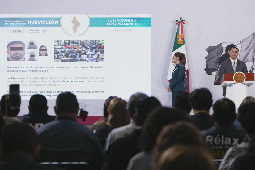 Omar García Harfuch durante la mañanera de este martes 12 de mayo del 2026.