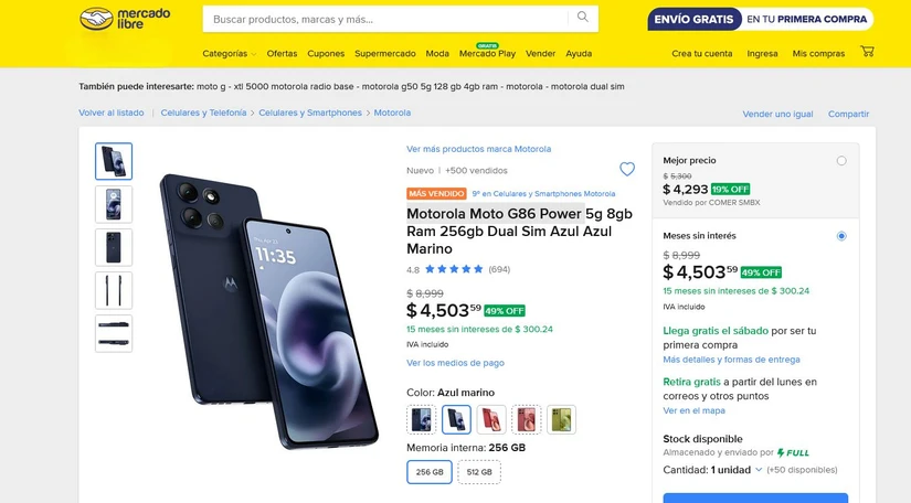Liquidación del Motorola Moto G86 Power. Foto: Captura de pantalla