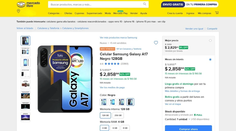 Oferta del Samsung Galaxy A17. Foto: Captura de pantalla