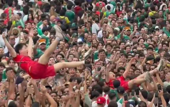 Mexicanos lanzan al aire a un coreano durante los festejos del Tri y el video emociona a las redes