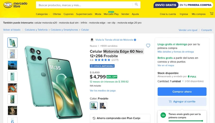 Oferta del Motorola Edge 60 Neo. Foto: Captura de pantalla