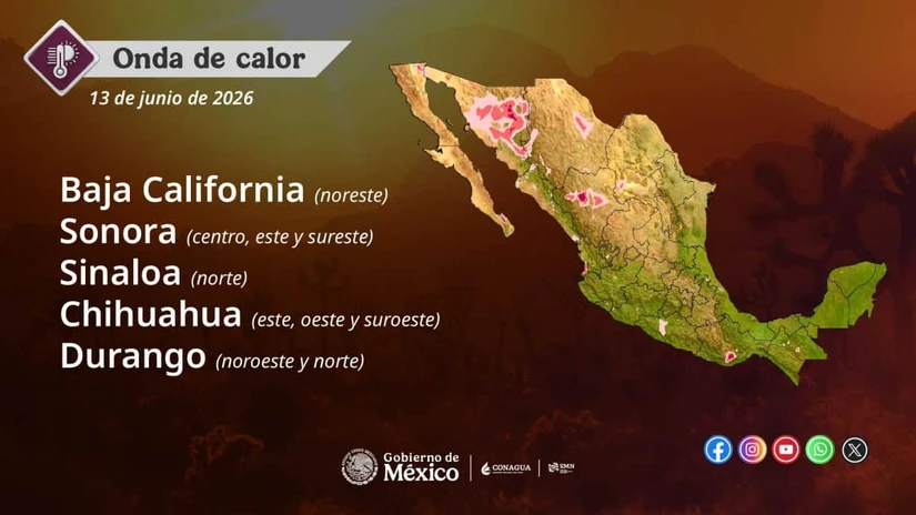 La onda de calor afectará a varios estados del noroeste del país este domingo. Imagen: Conagua
