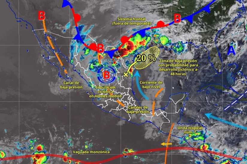 Mientras la onda de calor afecta a Baja California, en gran parte del país se presentan lluvias. Imagen: Conagua