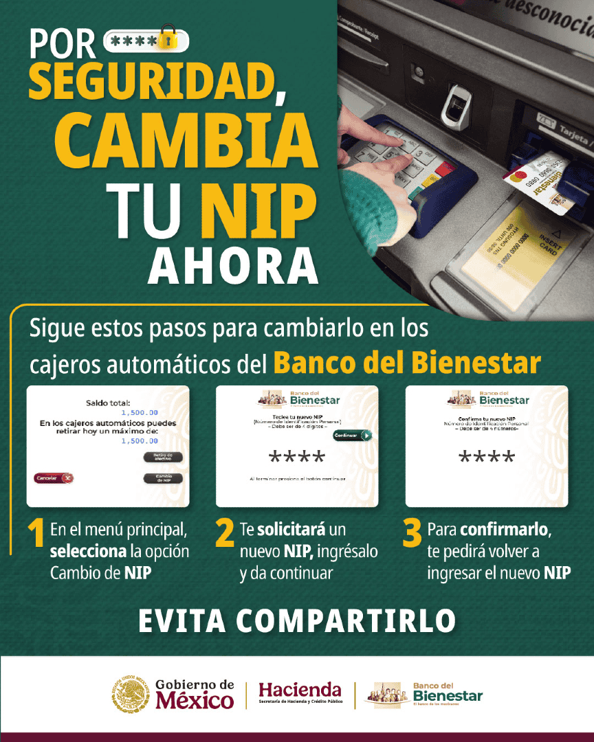 Pasos para cambio de NIP. Foto: Cortesía