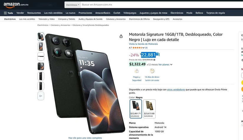 Oferta del Motorola Signature. Foto: Captura de pantalla
