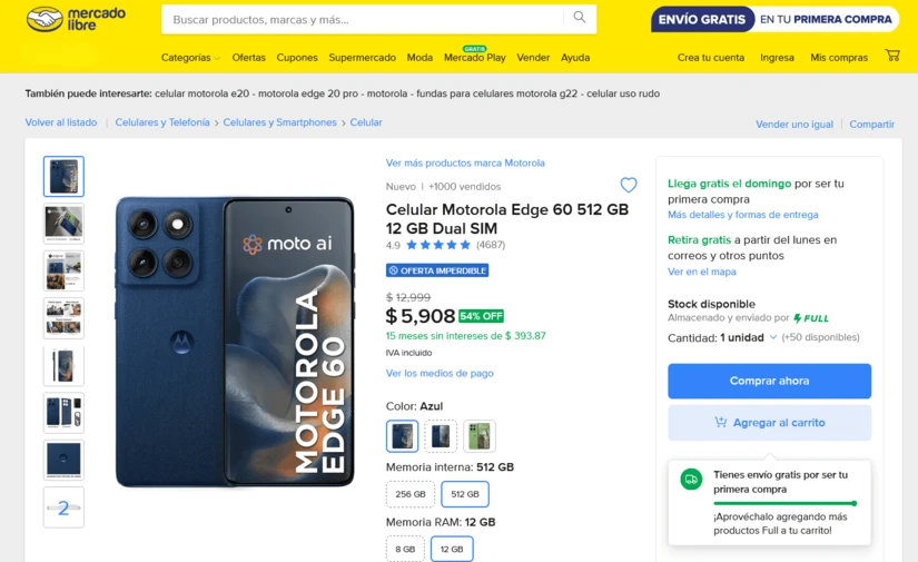 Descuento del Motorola Edge 60. Foto: Captura de pantalla