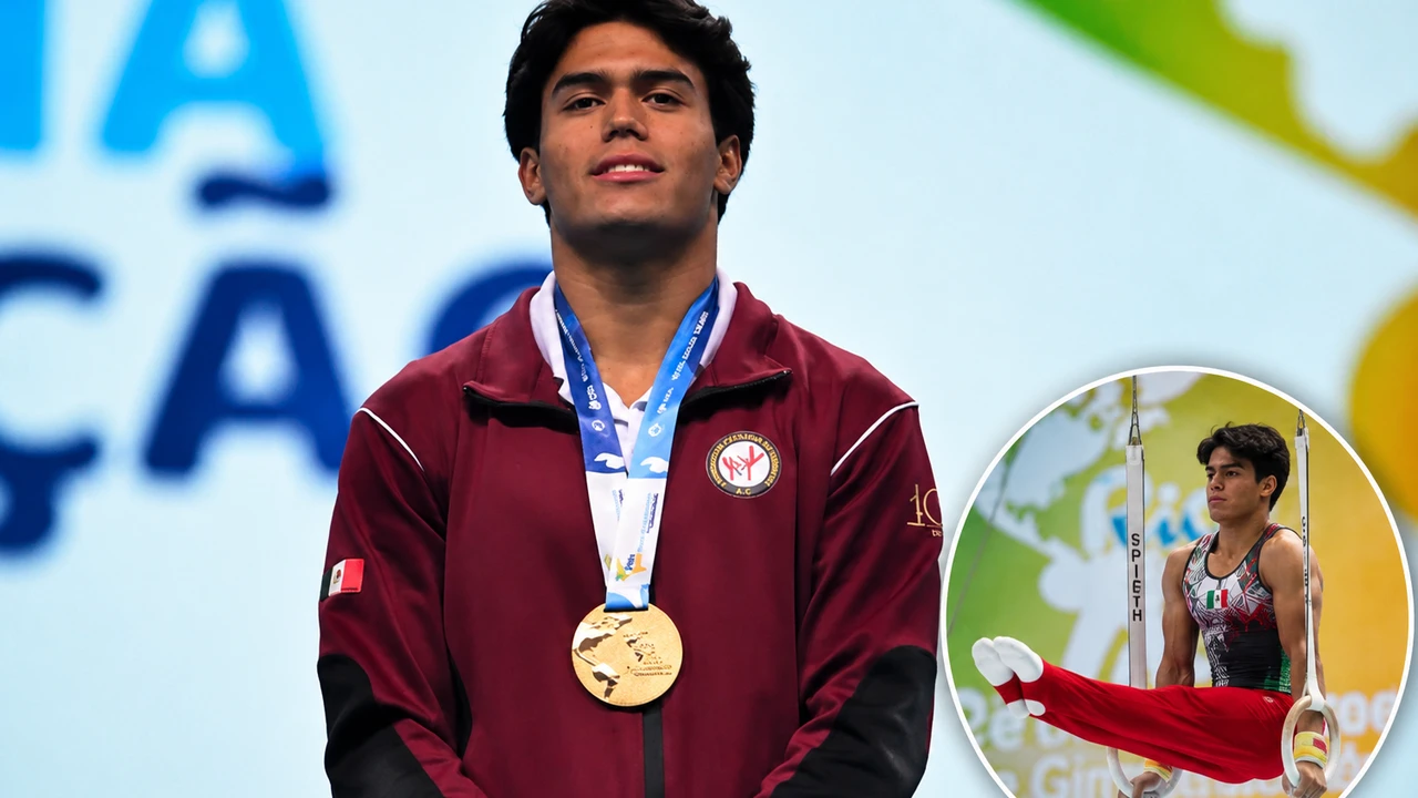 Aaron Ibarra celebra la medalla de oro conquistada en Barras Paralelas durante el Campeonato Panamericano Río 2026, llevando el nombre de Sinaloa a lo más alto del continente. Foto: Unión Panamericana de Gimnasia