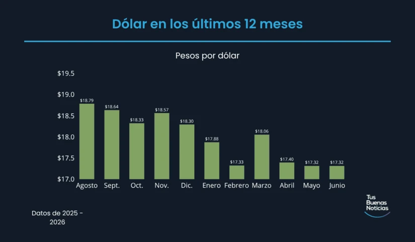 Dólar en los últimos 12 meses de acuerdo al DOF. Foto: TBN