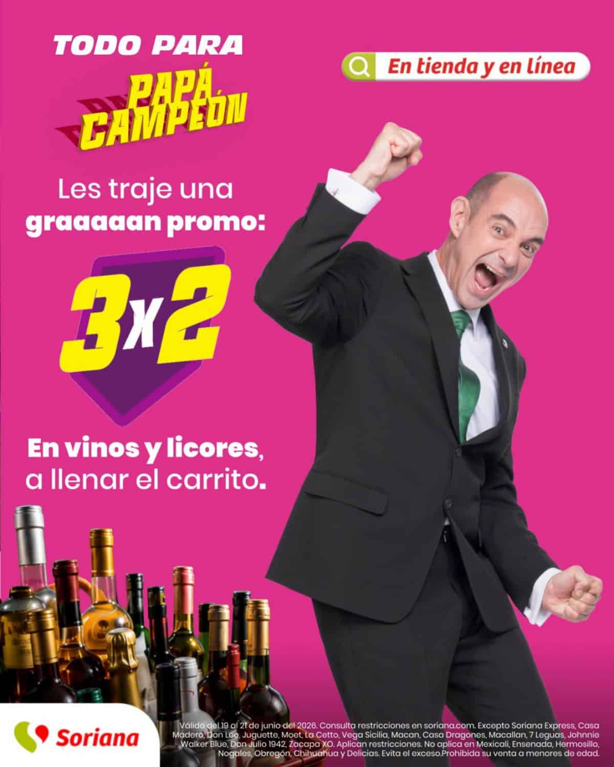 Entre las promociones al 3 por 2 no podían faltar los vinos y licores. Imagen: Soriana
