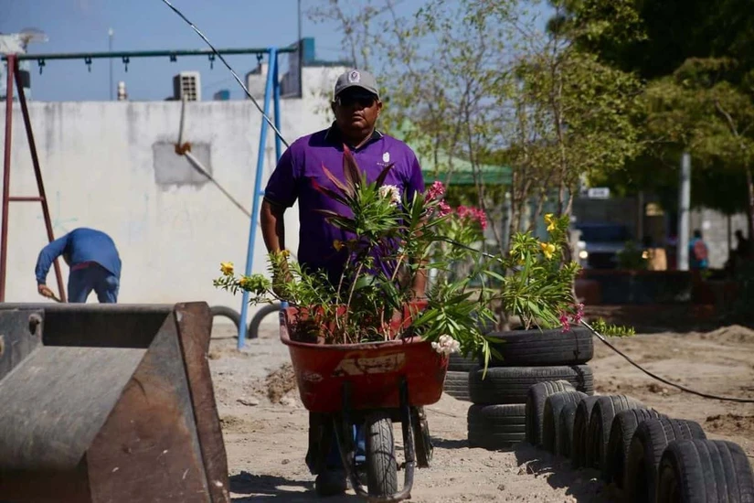 Con plantas y árboles este parque ofrece un espacio para el sano esparcimiento de los pequeños de la zona