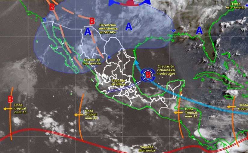 Una circulación anticiclónica mantendrá la onda de calor en la zona norte y noroeste del país. Imagen: Conagua