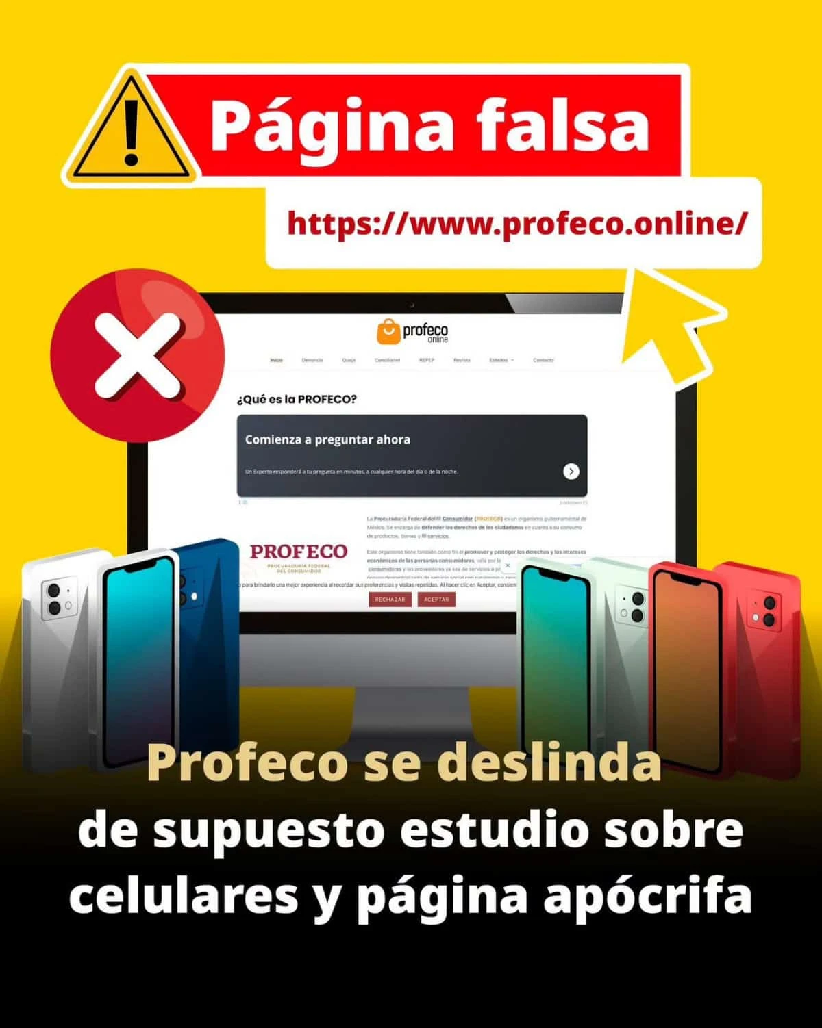 La Profeco aclaró que tanto la página como el estudio son falsos. Imagen: Cortesía