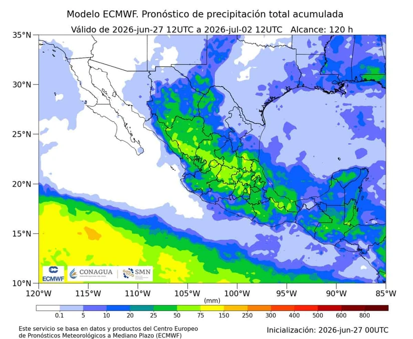 Se pronostican lluvias en gran parte del país este domingo. Imagen: Conagua