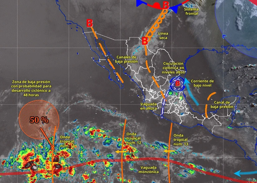 Mientras las lluvias se presentan en gran parte del país, en Baja California predomina el calor intenso. Imagen: Conagua
