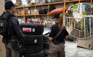 Entraron a buscar un cargamento de llantas robadas y terminaron encontrando leones, un tigre y mucho más