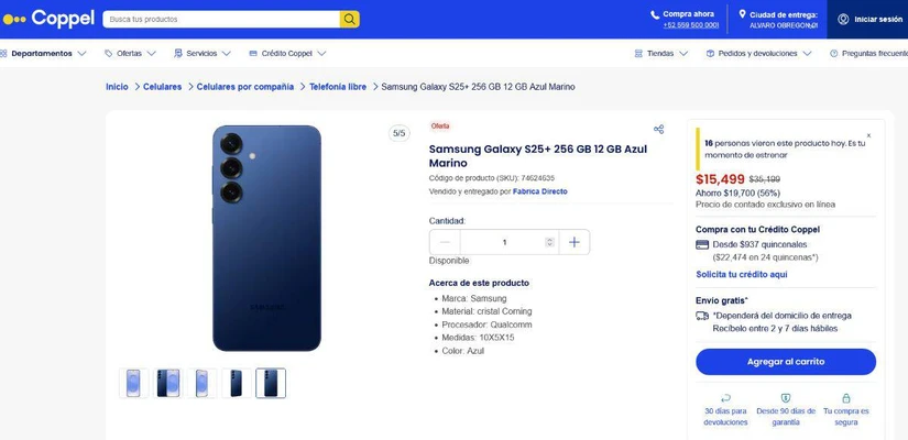 Oferta del Samsung Galaxy S25+. Foto: Captura de pantalla