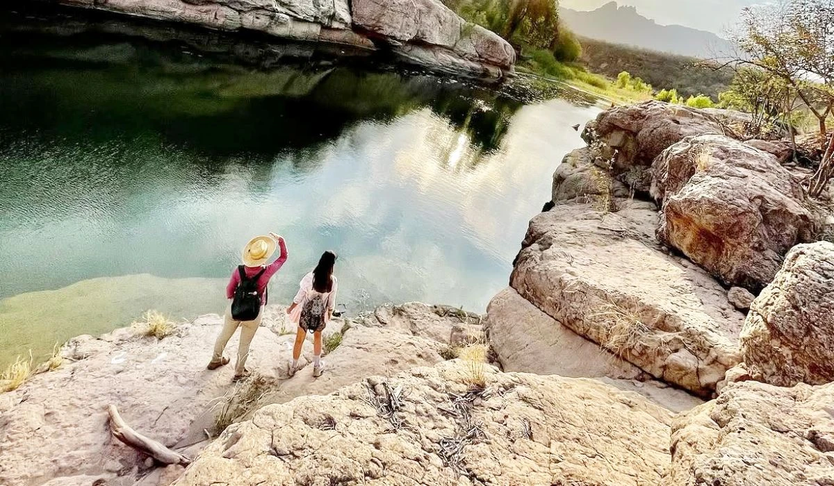 El río Cuchujaqui recorre paisajes de gran belleza natural, rodeado por sabinos, álamos y sauces que dan vida a uno de los ecosistemas más valiosos de Sonora. Imagen alamos_adventure