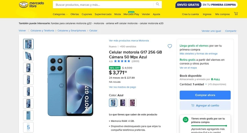 Motorola Moto G17 con descuento. Foto; Cortesía