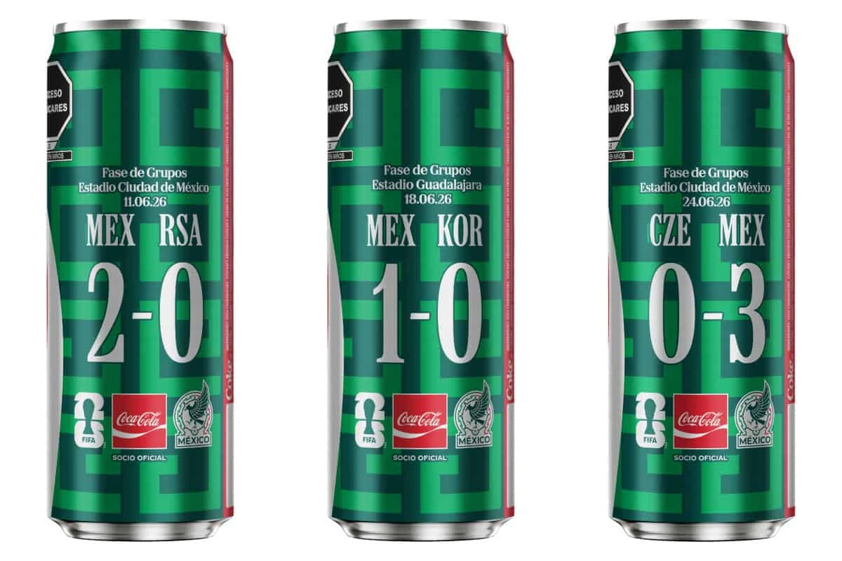 Coca-Cola lanza una colección de latas para celebrar las victorias de la Selección Mexicana en el Mundial 2026 y convertir cada triunfo en un recuerdo para la afición. | Imágenes cortesía de Coca Cola