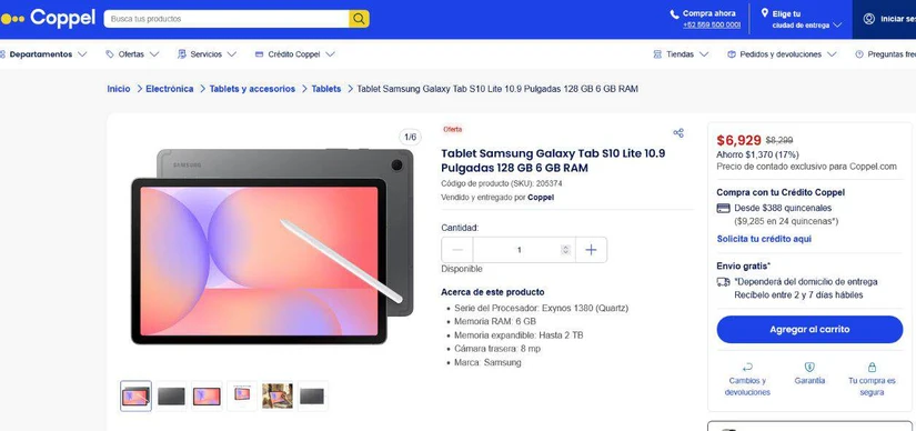 Oferta de la tablet Samsung Galaxy Tab S10 Lite. Foto: Captura de pantalla