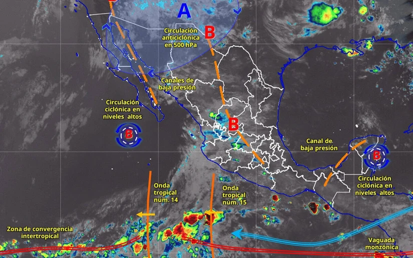 La onda tropical 15 propiciará lluvias en diversas regiones del país. Imagen: Conagua