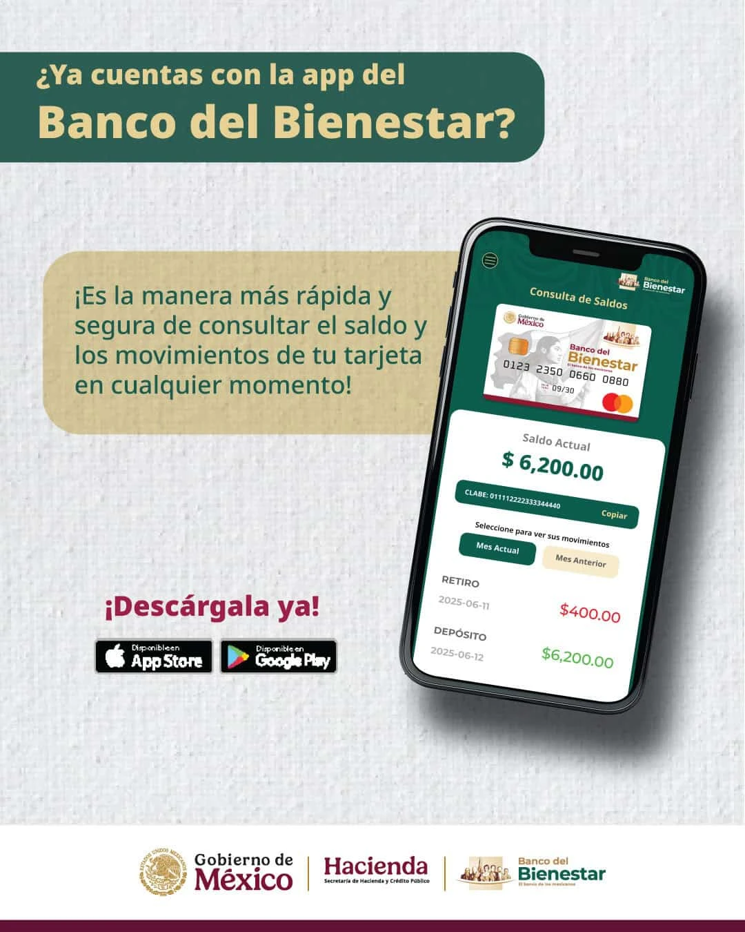La app del Banco del Bienestar te permite consultar tu saldo sin salir de casa. Imagen: Secretaría del Bienestar