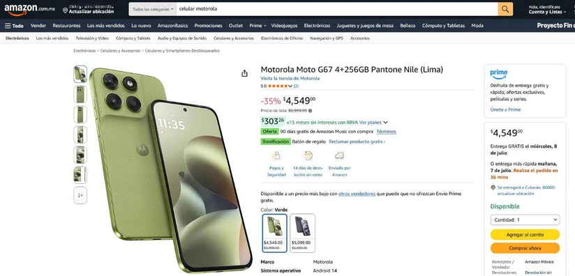 Descuento del Motorola Moto G67. Foto: Captura de pantalla
