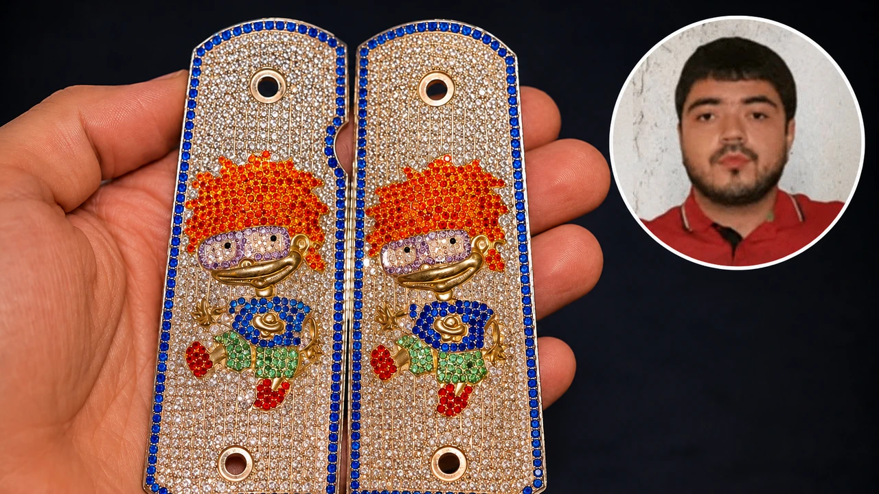 EU exhibe el arsenal que Carlitos Rugrats presum&iacute;a en redes; armas con oro y gemas llaman la atenci&oacute;n
