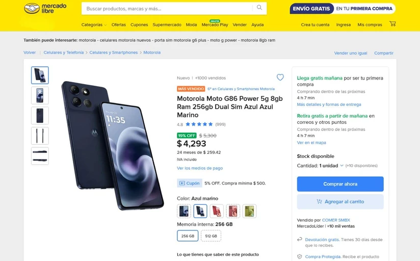 Descuento del Motorola Moto G86 Power. Foto: Captura de pantalla