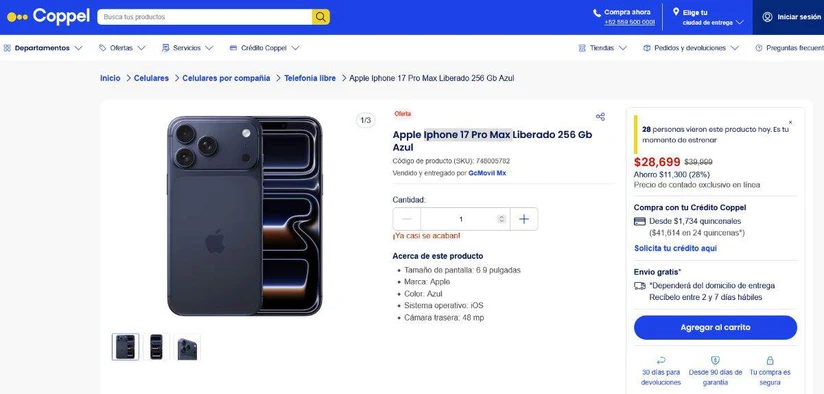 Oferta del iPhone 17 Pro Max. Foto: Captura de pantalla