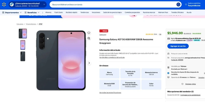 Oferta del Samsung Galaxy A37. Foto: Captura de pantalla