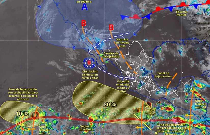 Una circulación anticiclónica propiciará lluvias aisladas en Baja California. Imagen: Conagua