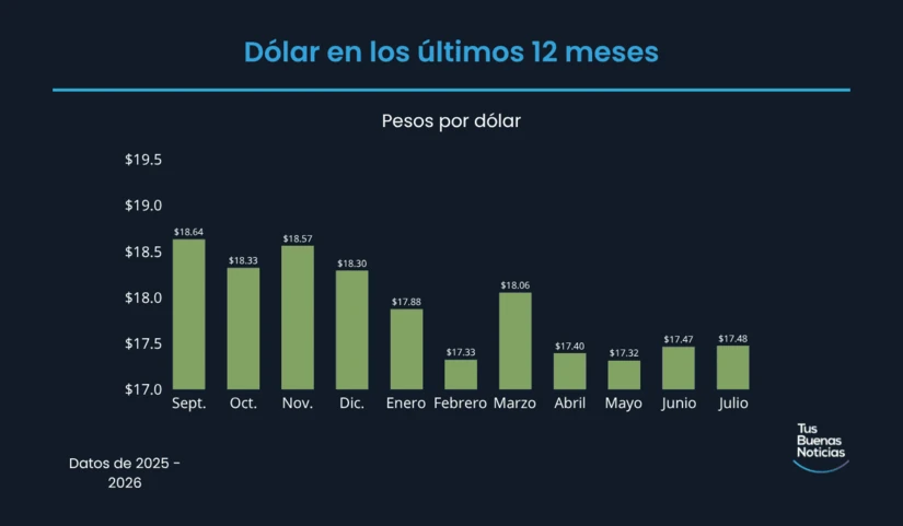 Dólar en los últimos 12 meses de acuerdo al DOF. Foto: TBN