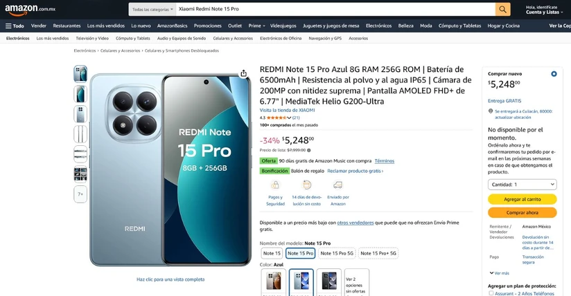Cae el precio del Xiaomi Redmi Note 15 Pro. Foto: Captura de pantalla