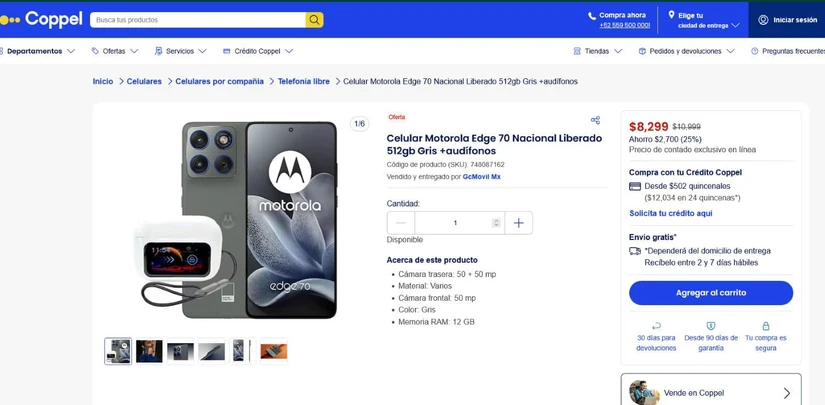 Descuento del celular Motorola Edge 70. Foto: Captura de pantalla