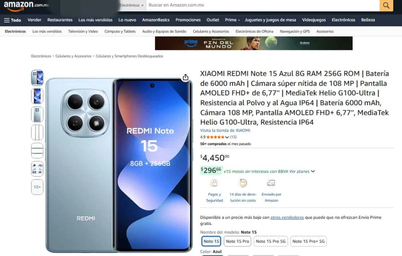 El Xiaomi Redmi Note 15 es una excelente opción para este rango de precio. Imagen: amazon.com.mx