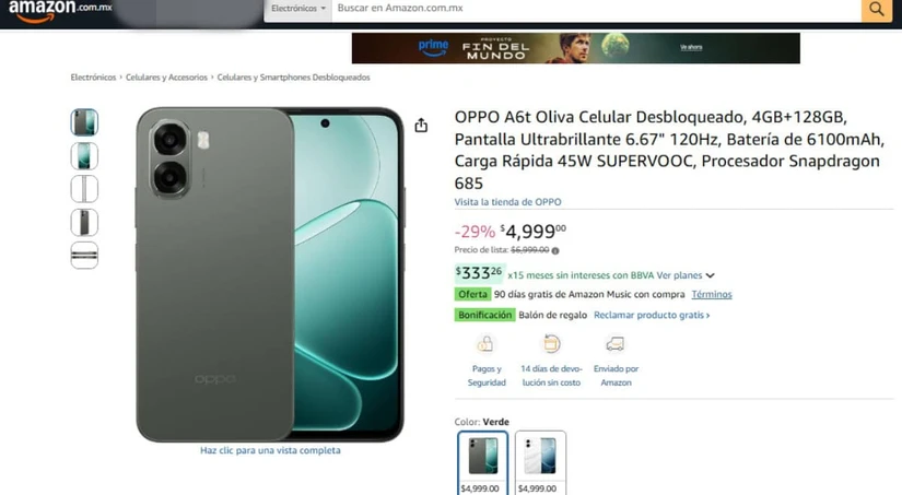 El OPPO A6t tiene descuento atractivo en Amazon. Imagen: amazon.com.mx