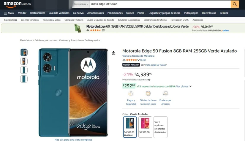 El Motorola Edge 50 Fusion parece de gama alta con precio de gama media. Imagen: amazon.com.mx