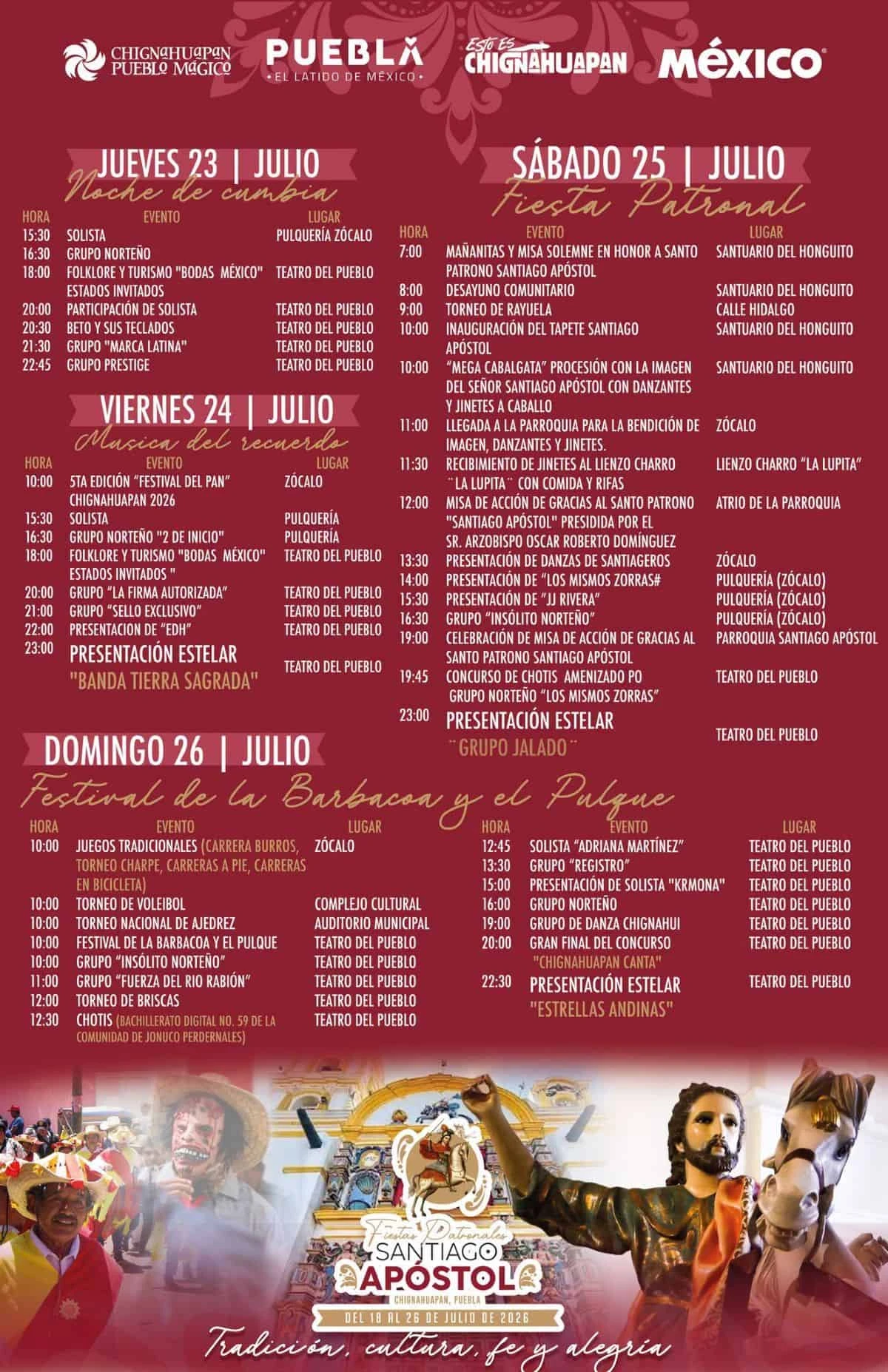 Programa de actividades de la Fiesta de Santiago Apóstol en Chignahuapan (parte 2). Foto: Cortesía