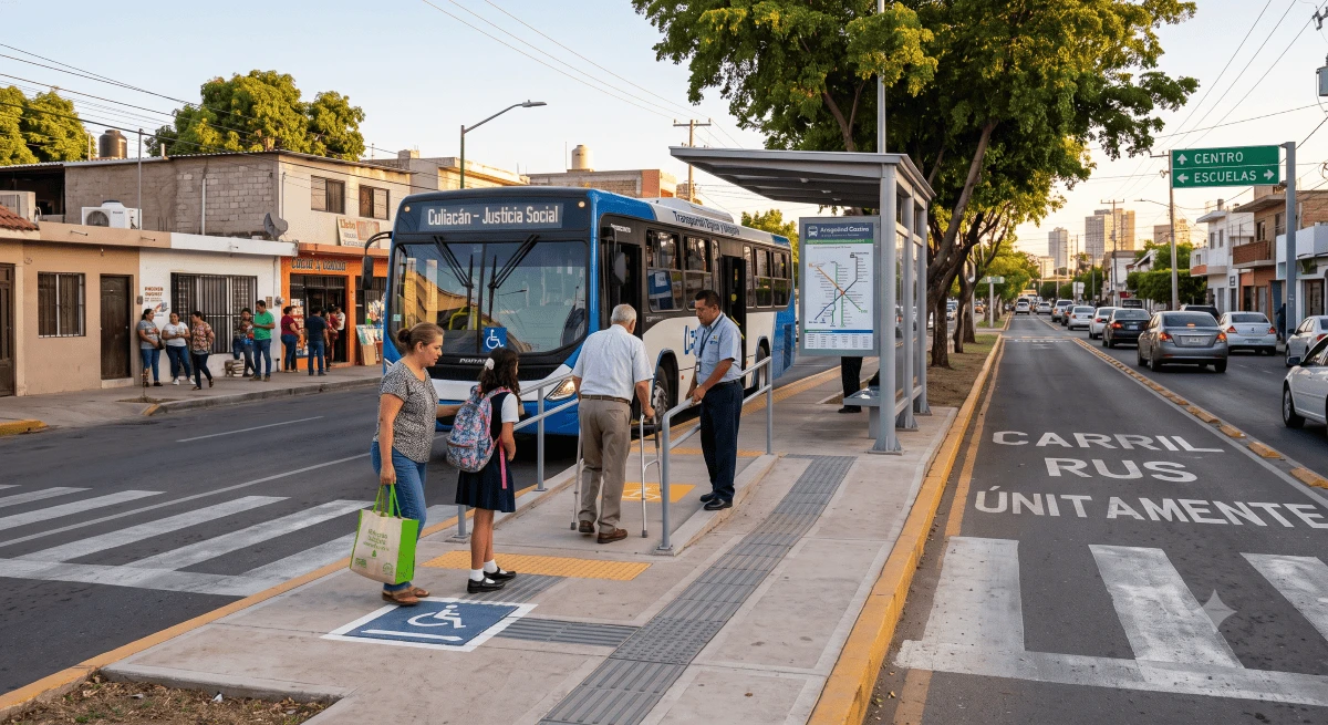 Un transporte público eficiente amplía el acceso a empleos, educación, salud y oportunidades para toda la población. Imagen de IA