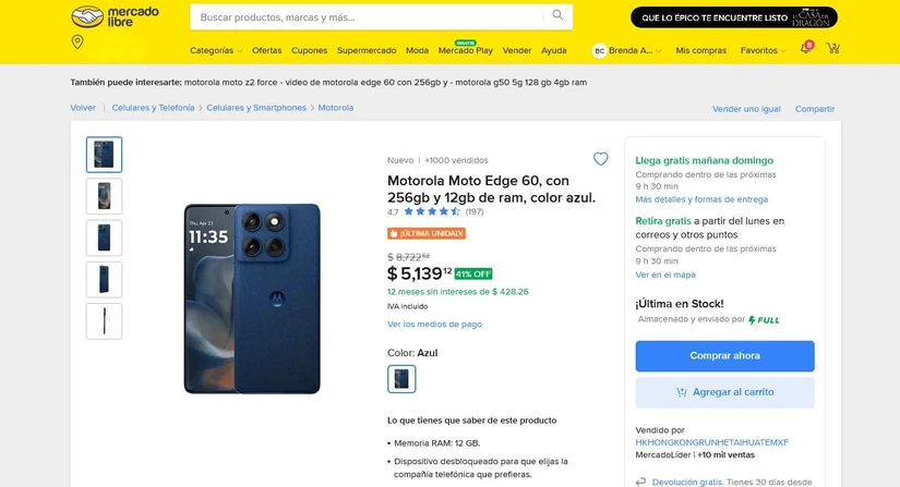 Descuento del Motorola Edge 60. Foto: Captura de pantalla
