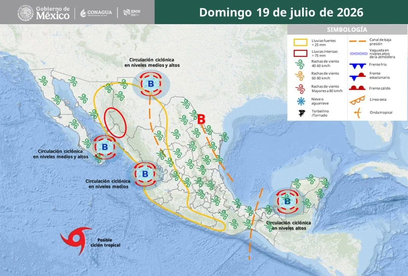 También habrá vientos fuertes en las regiones indicadas. Imagen: Conagua