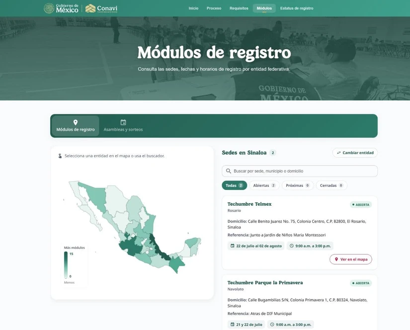 Módulos de registro para las Viviendas del Bienestar. Foto: Captura de pantalla