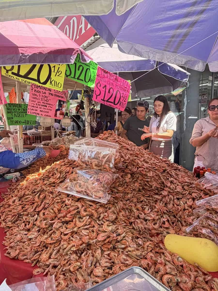 El camarón seco traído a Mazatlán directo de Escuinapa es un producto muy solicitado este verano en la carreta del compadre Erick y su familia