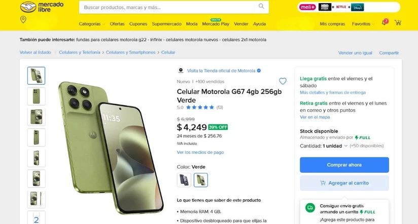 Oferta del Motorola Moto G67. Foto: Captura de pantalla 